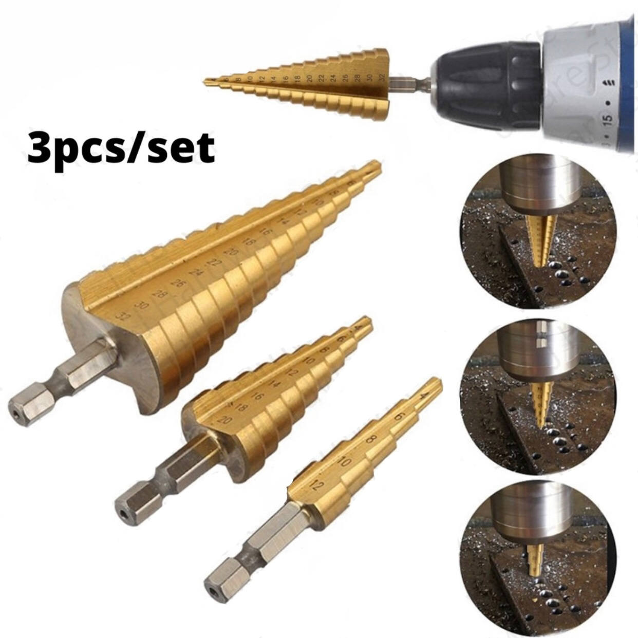 3pcs Step Drill Bit HSS Steel Cone Titanium Mini Drill Bit Tool Set Hole  Cutter 4-12/20/32mm | Lazada PH