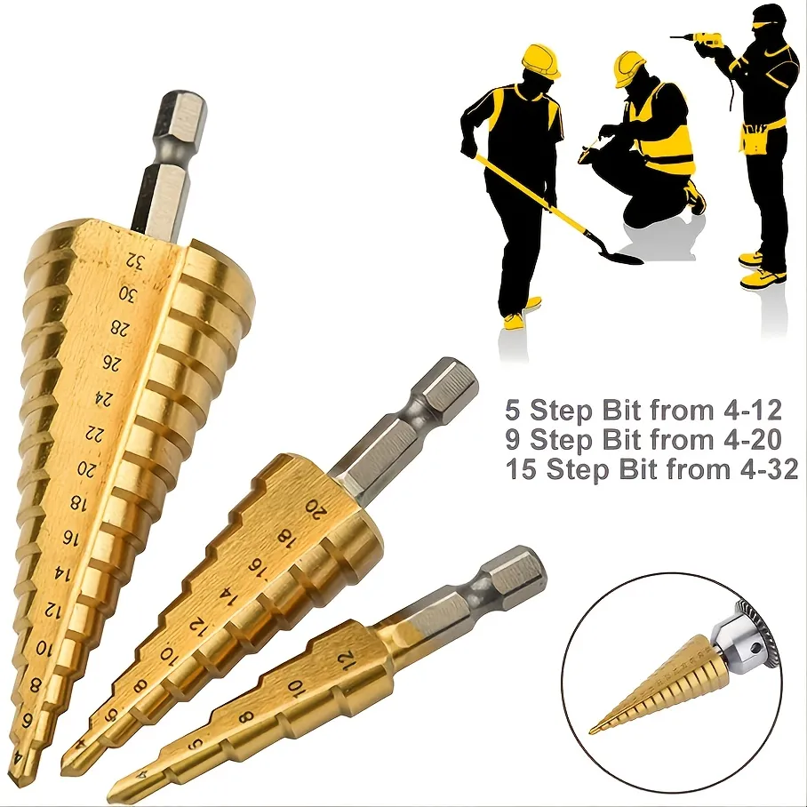 Hss Titanium Coated Step Drill Bit - Drill Through Plastic, Wood, Metal  Sheet & Aluminum With Goxawee Handle Step Drill! - Temu